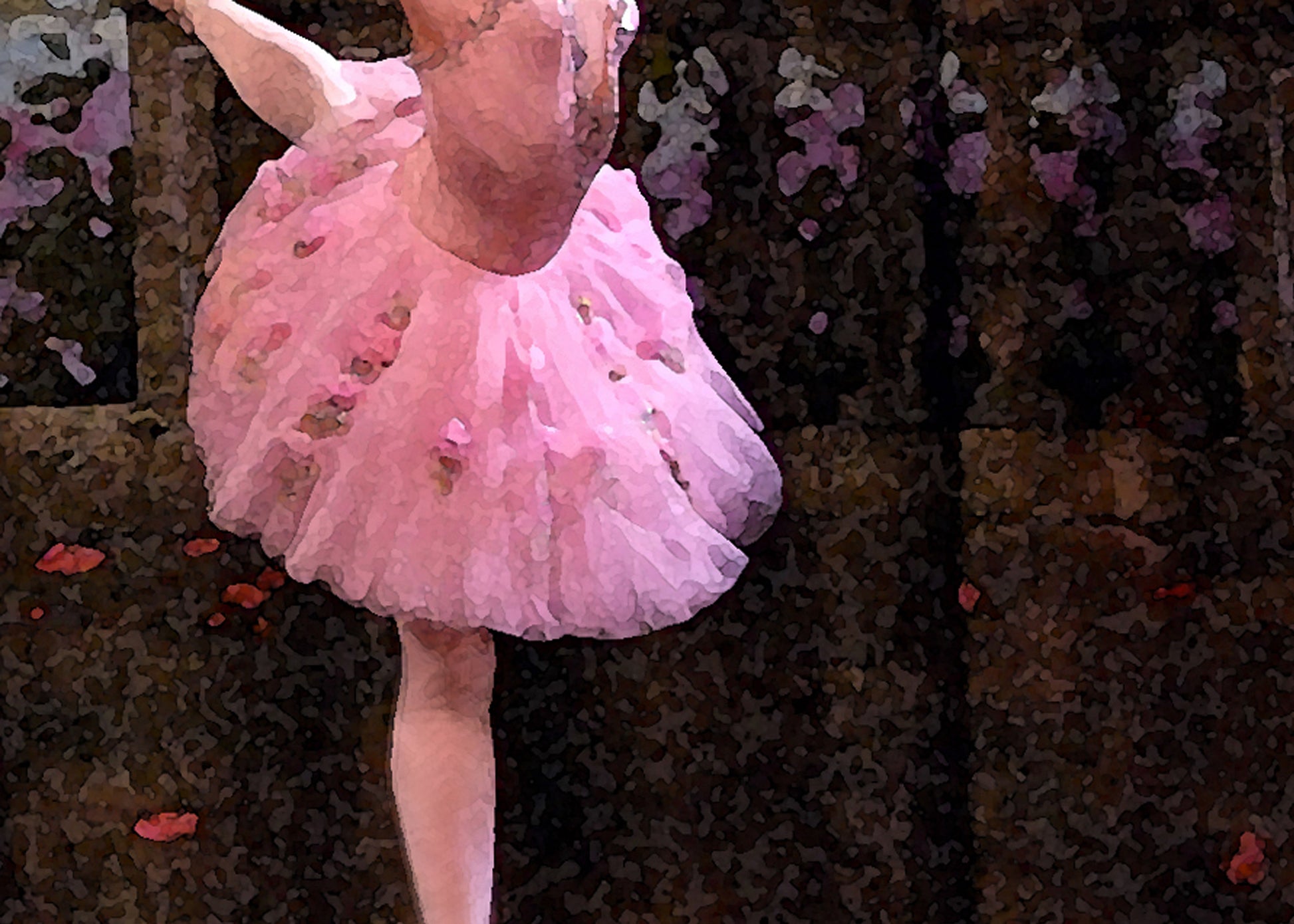 detail of backdrop and pink costume