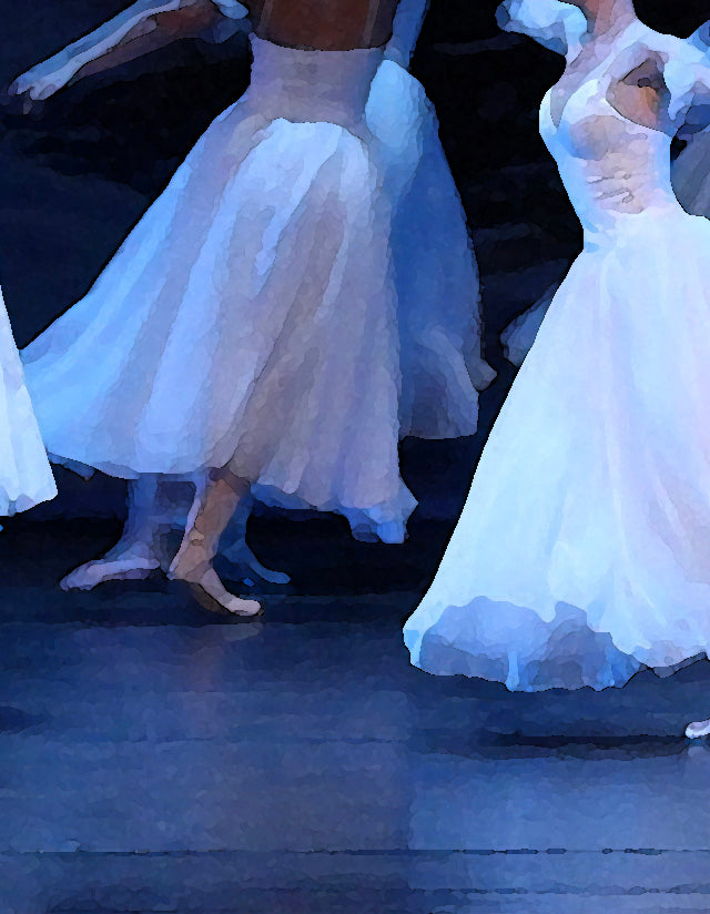 detail section of the painting showing a closeup of the dresses