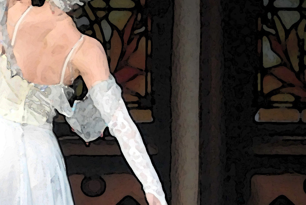 detail section of the painting of the dancer's shoulder from the back dancing on stage
