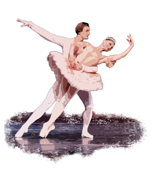 Ballet dance couple in light costumes on a white background