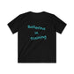 Back view of a black tee shirt that says Ballerina in Training in blue letters