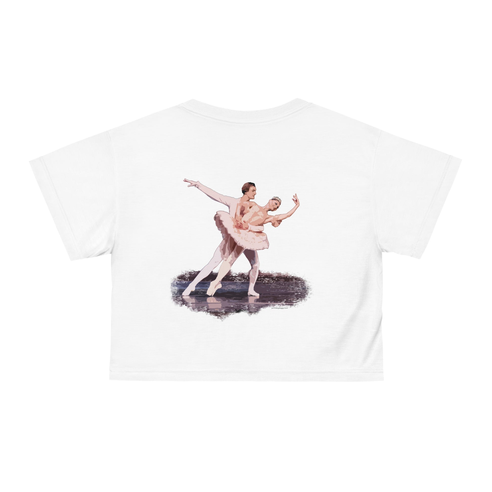 back of shirt laying flat printed with ballet couple