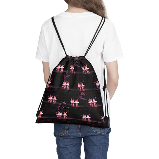 model wearing the drawstring bag on her back like a backpack