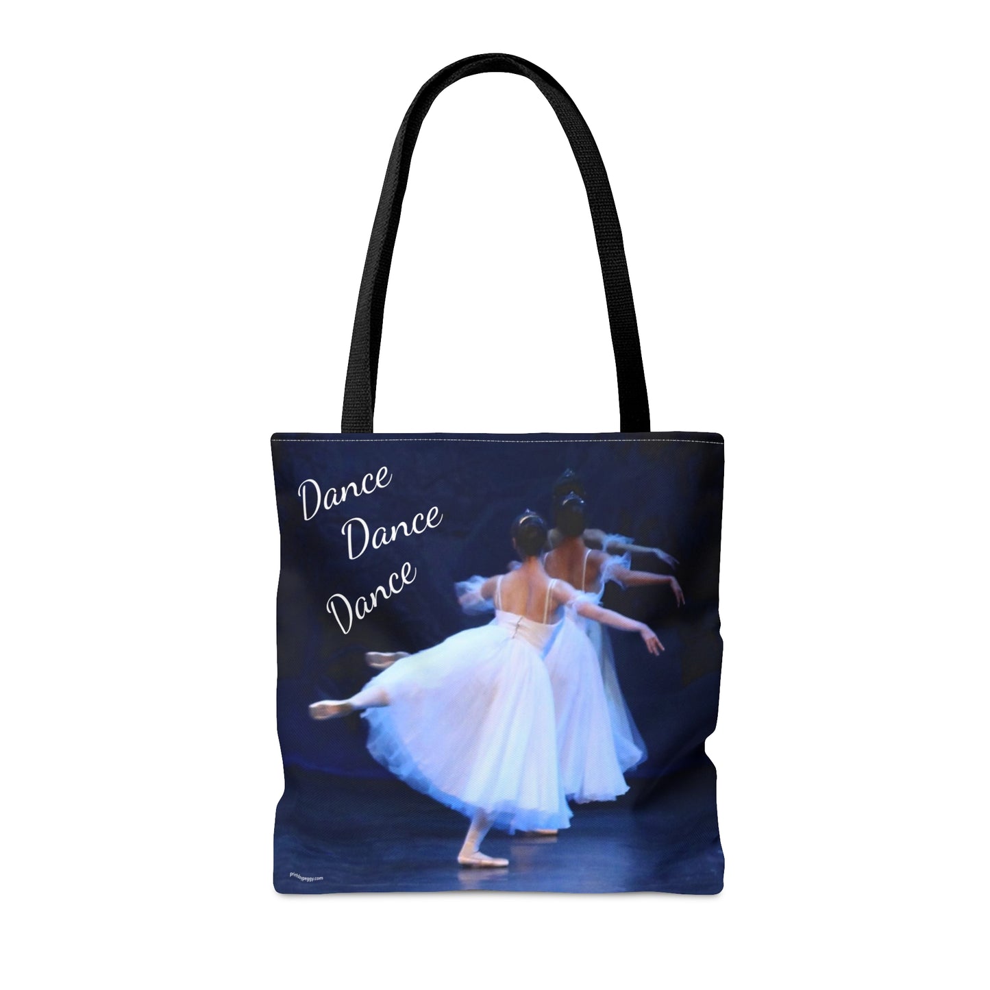 Reverse side of bag showing dancers in white from the back with Dance Dance Dance written next to them