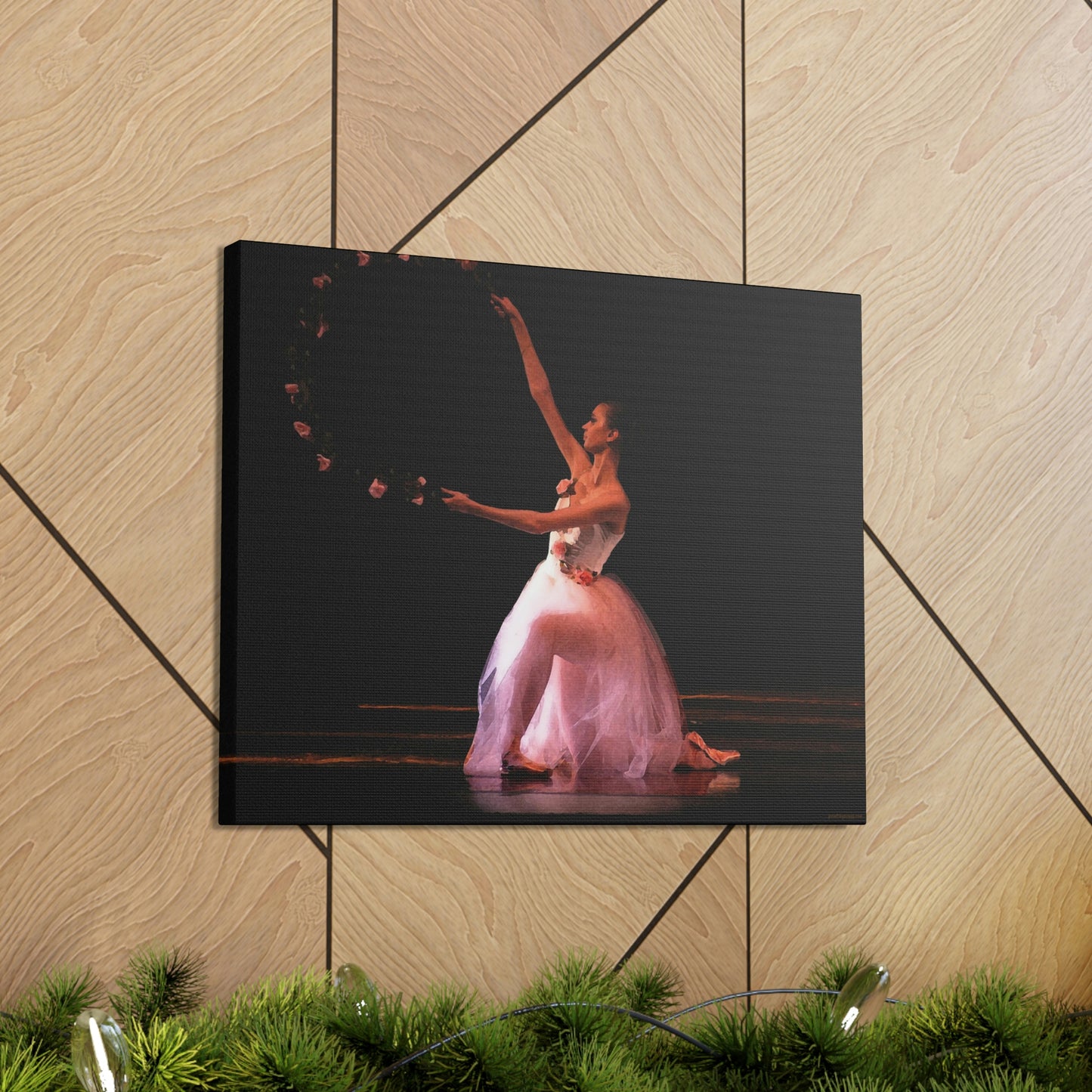 a painting of a ballerina with light shining through her costume in front of a window with light coming through the back of the canvas