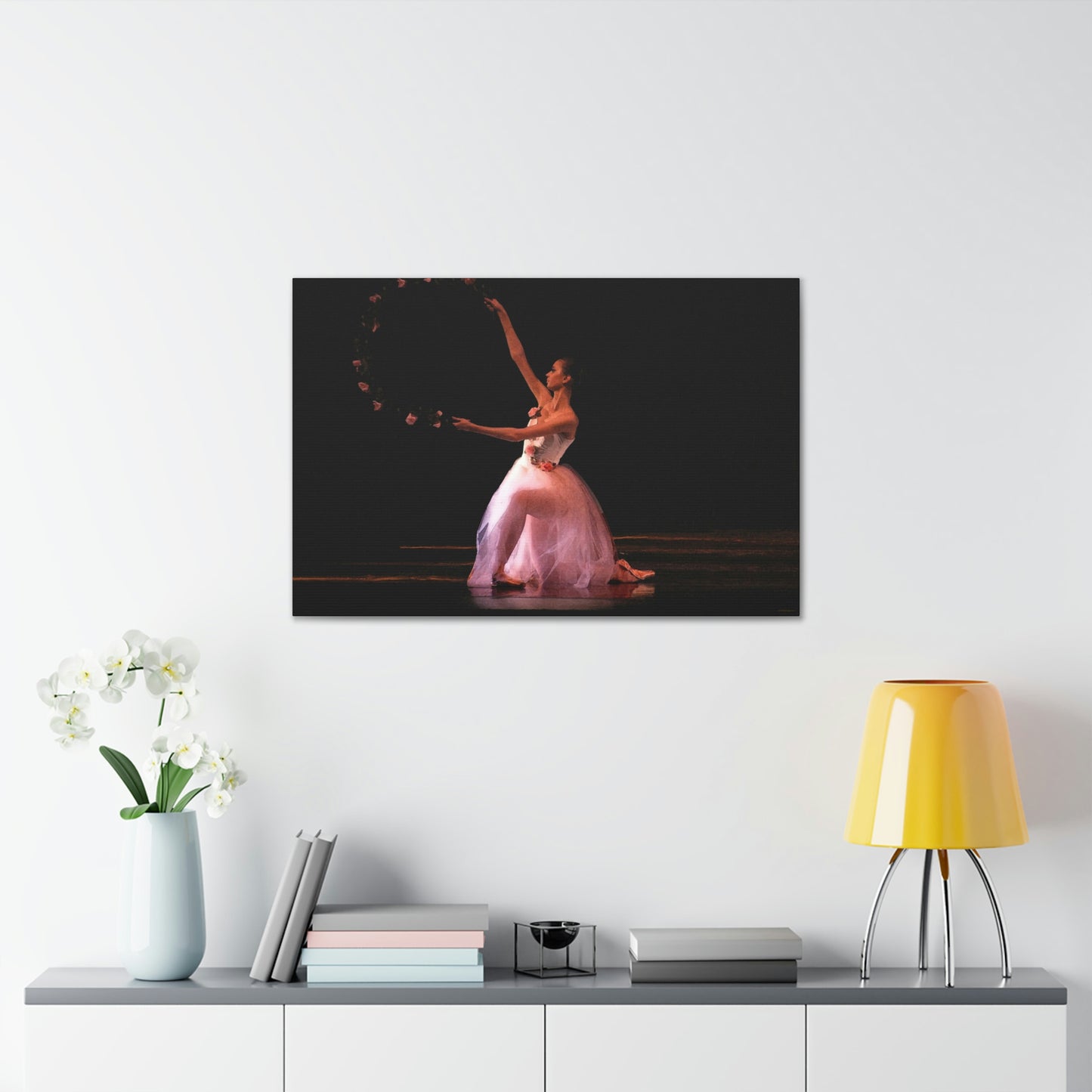 a painting of a ballerina with light shining through her costume in front of a window with light coming through the back of the canvas