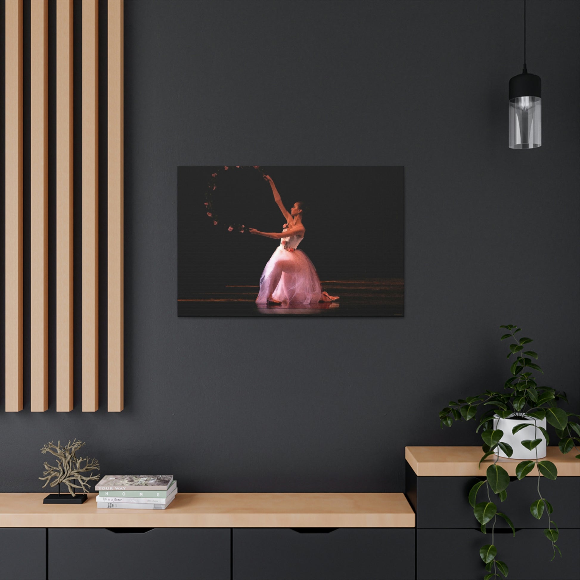 a painting of a ballerina with light shining through her costume in front of a window with light coming through the back of the canvas