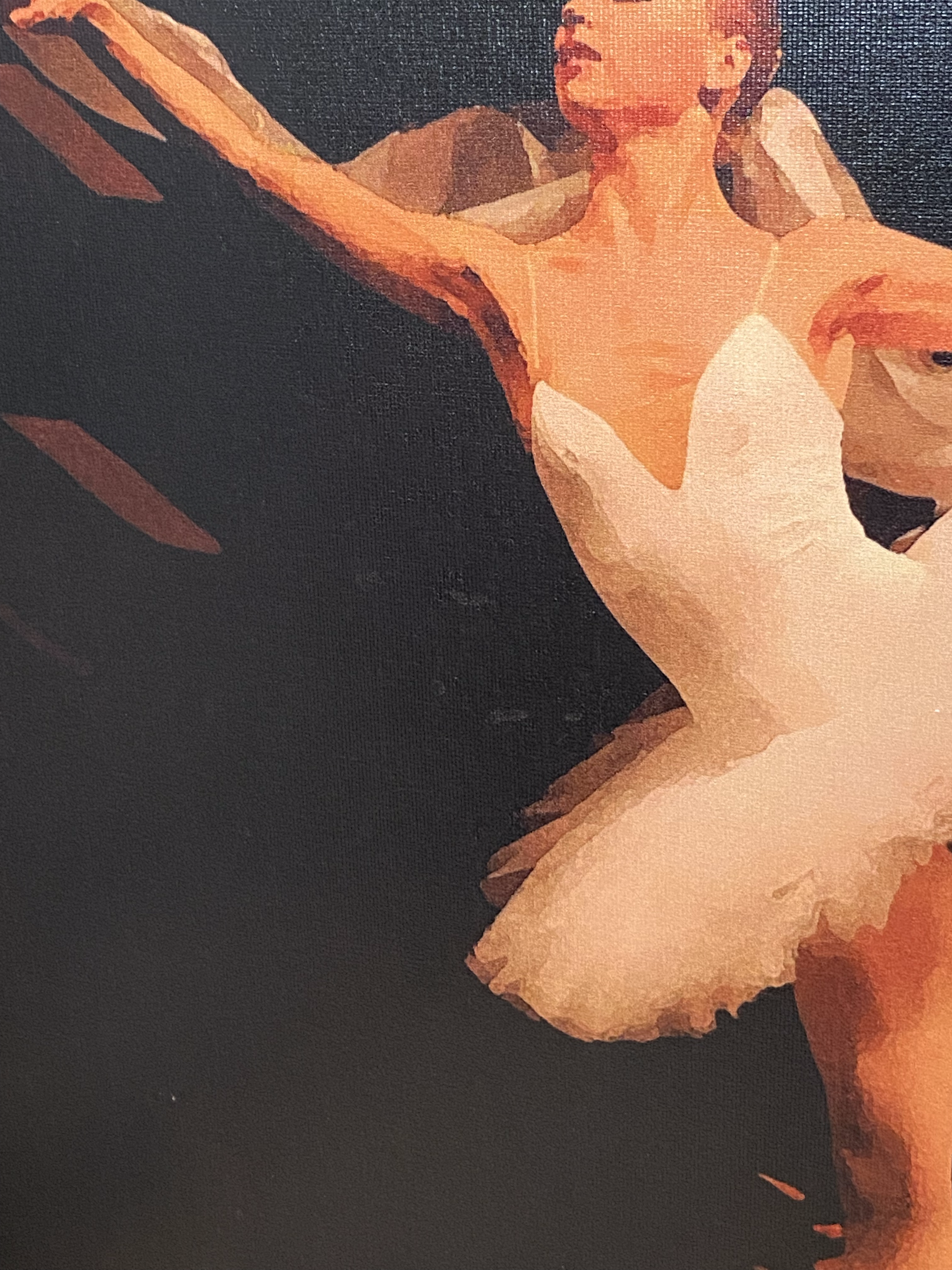 close detail of the painting with the white costume