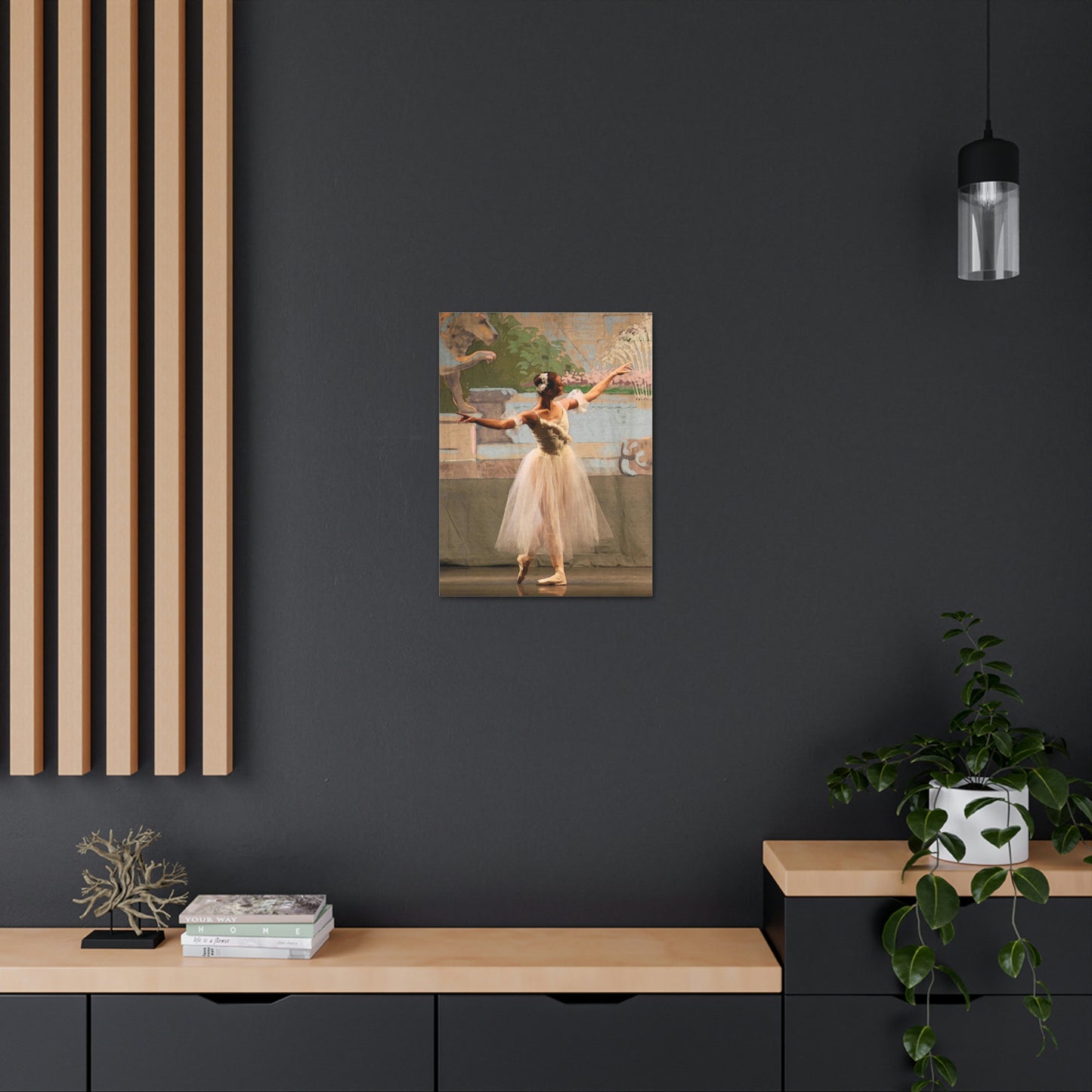 painting of a single ballet dancer in white with muted pastel background 