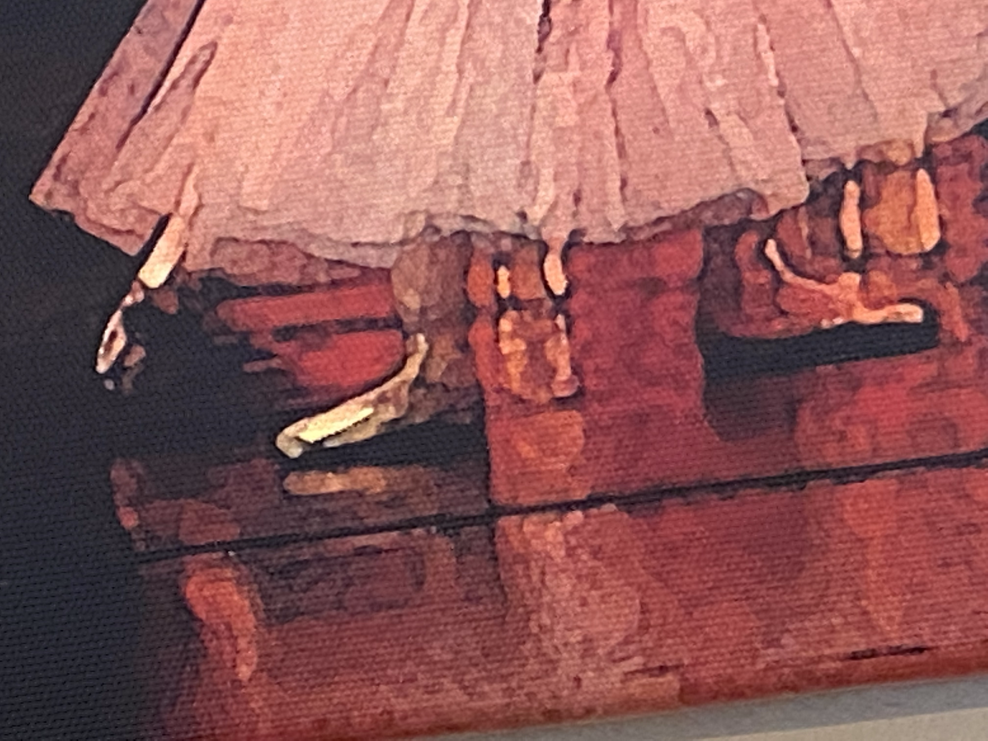 close detail section of ballerina feet in ballet painting