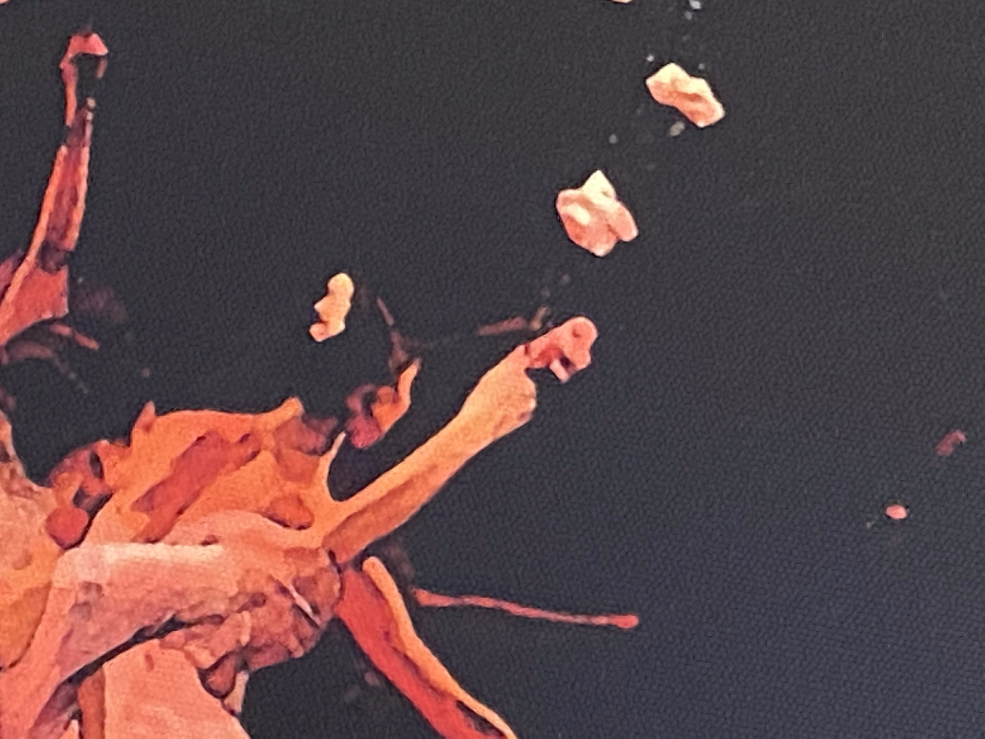 detail section of painting of ballerinas with dark background