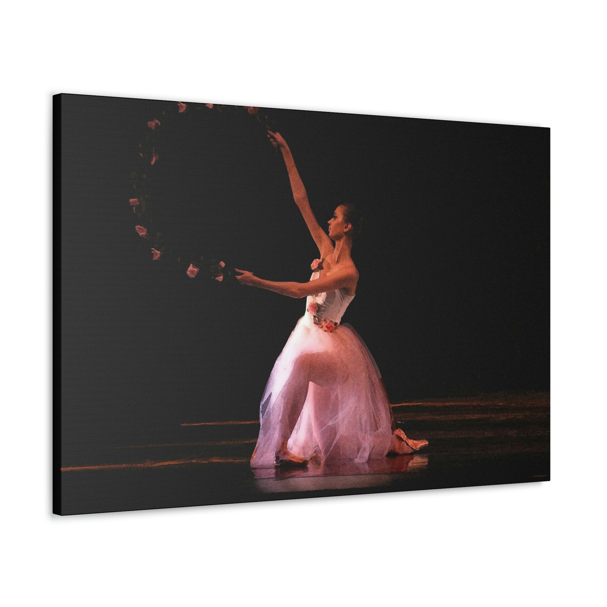 a painting of a ballerina with light shining through her costume in front of a window with light coming through the back of the canvas