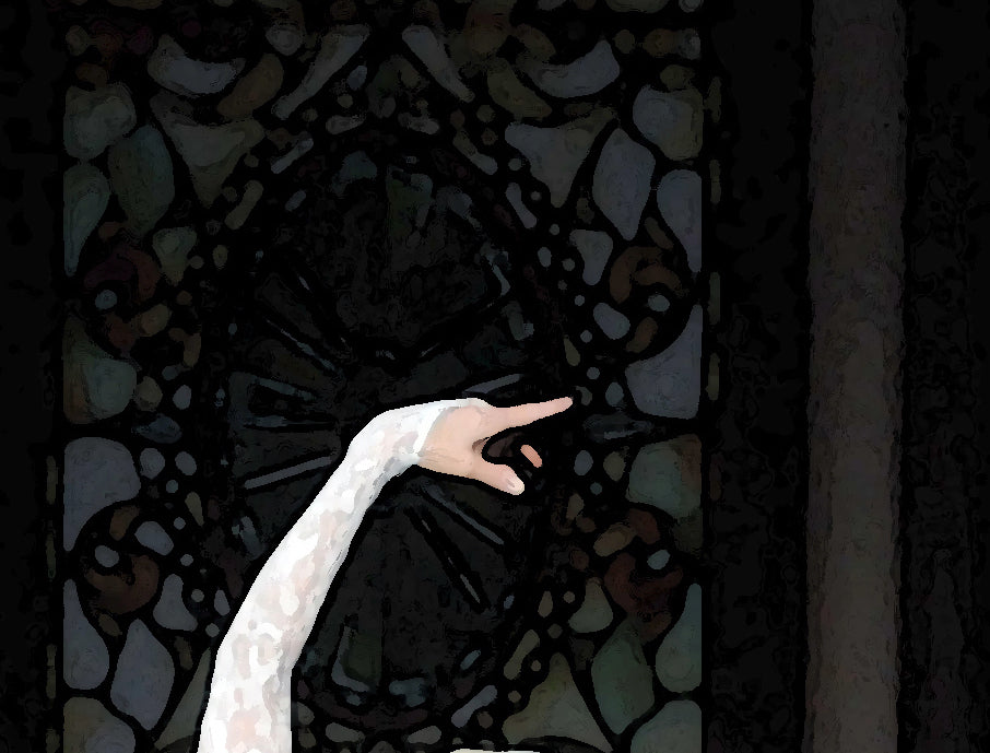 detail section of the painting of the ballerina's hand and backdrop