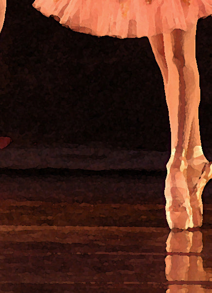 detail section of painting includes legs and shoes of 1 dancer