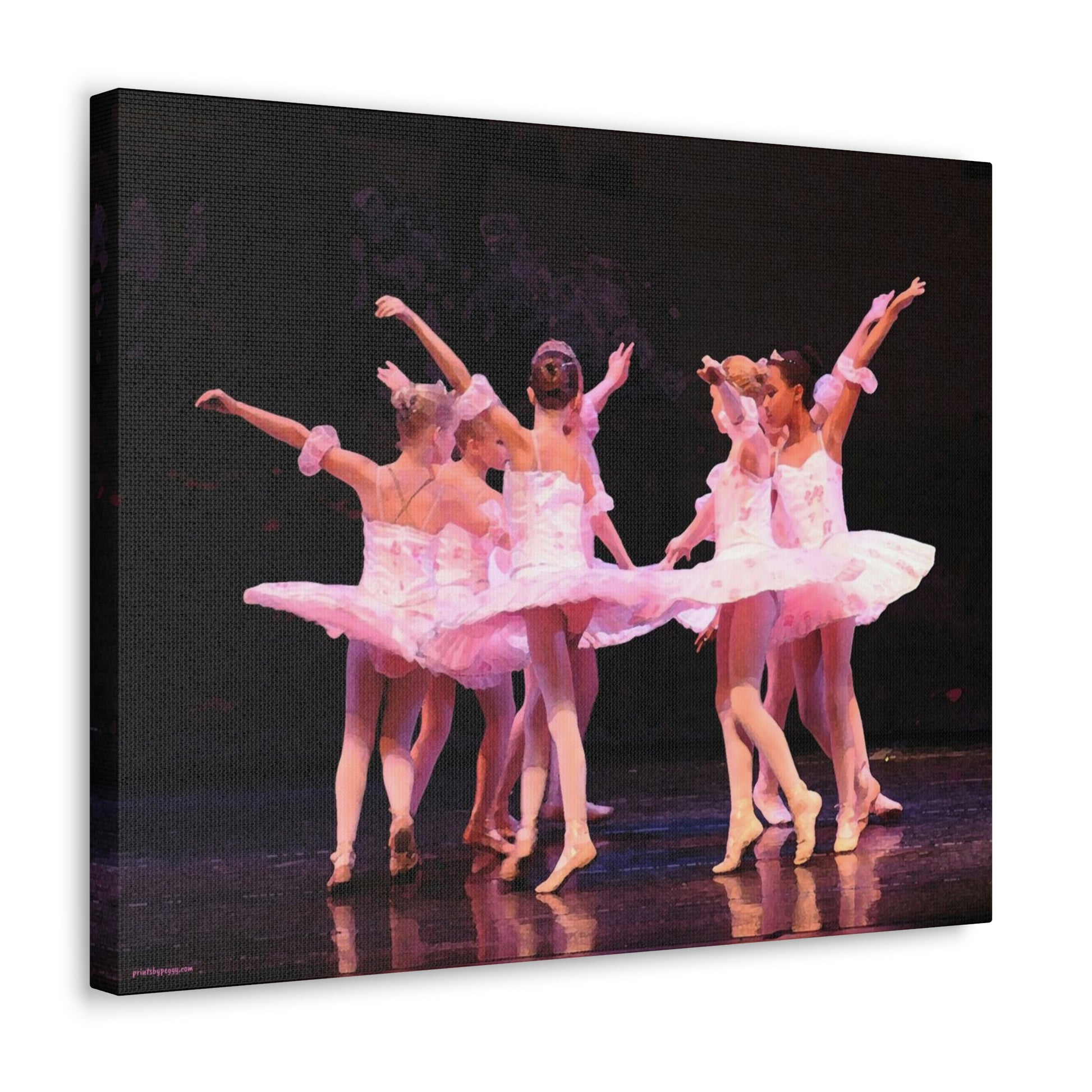 Group of child ballerinas dressed in pink tutus. 