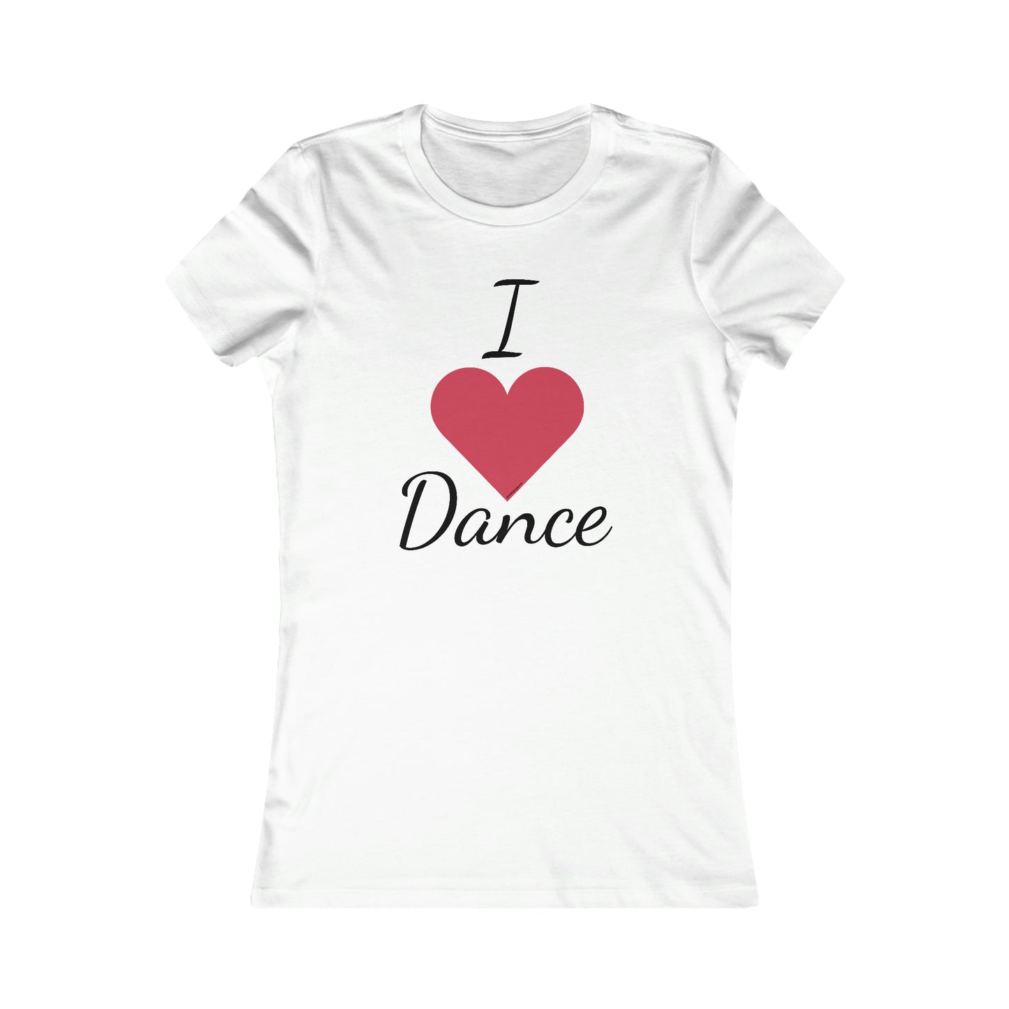 front side of a white tee shirt with "I heart Dance" written on it with a red heart instead of the word