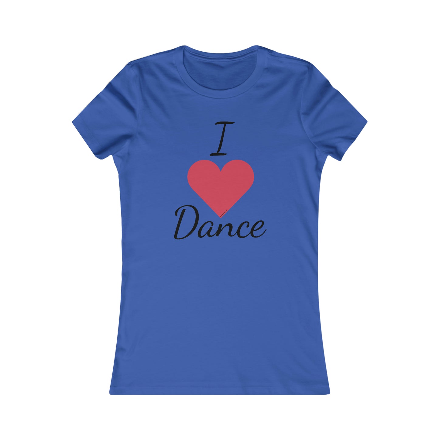 front side of dark blue tee shirt that says "I heart Dance"