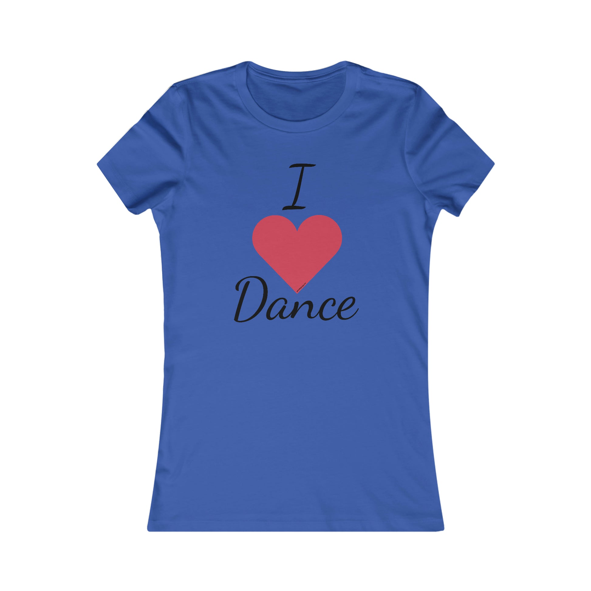 front side of dark blue tee shirt that says "I heart Dance"