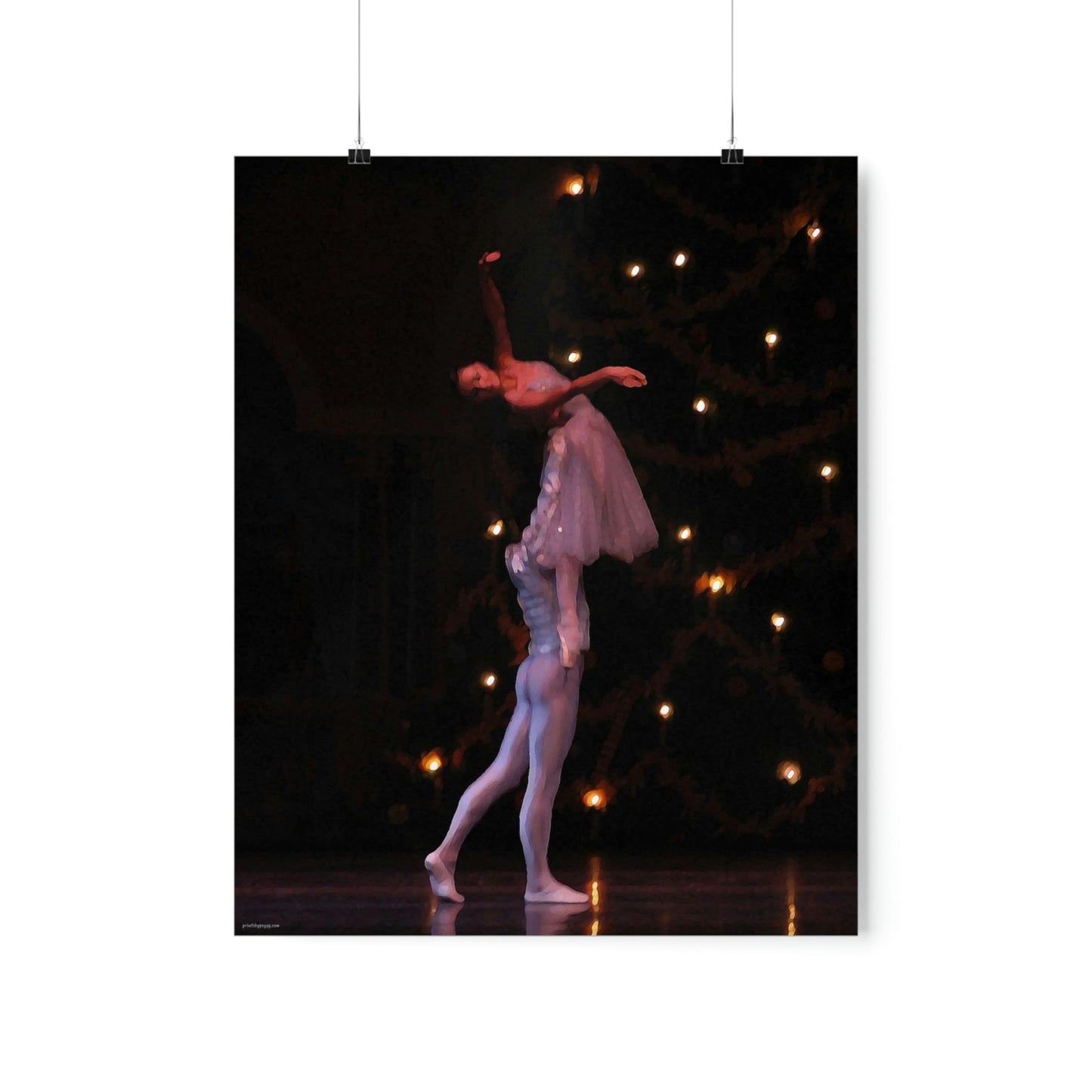 male dancer holding a female dancer in the air on a black background on a premium matte poster.