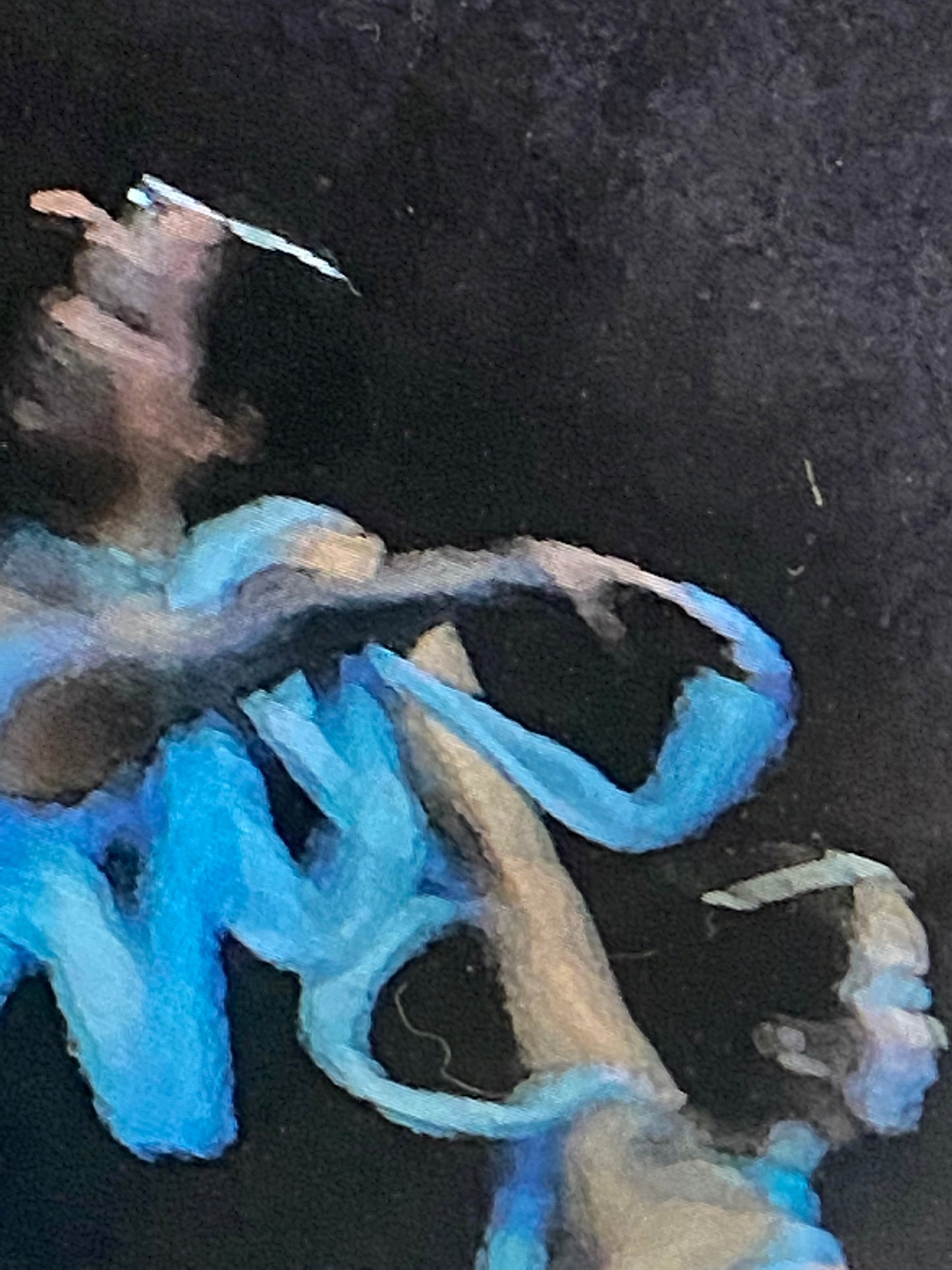 Detail view of ballet dancers performing on stage in blue dresses