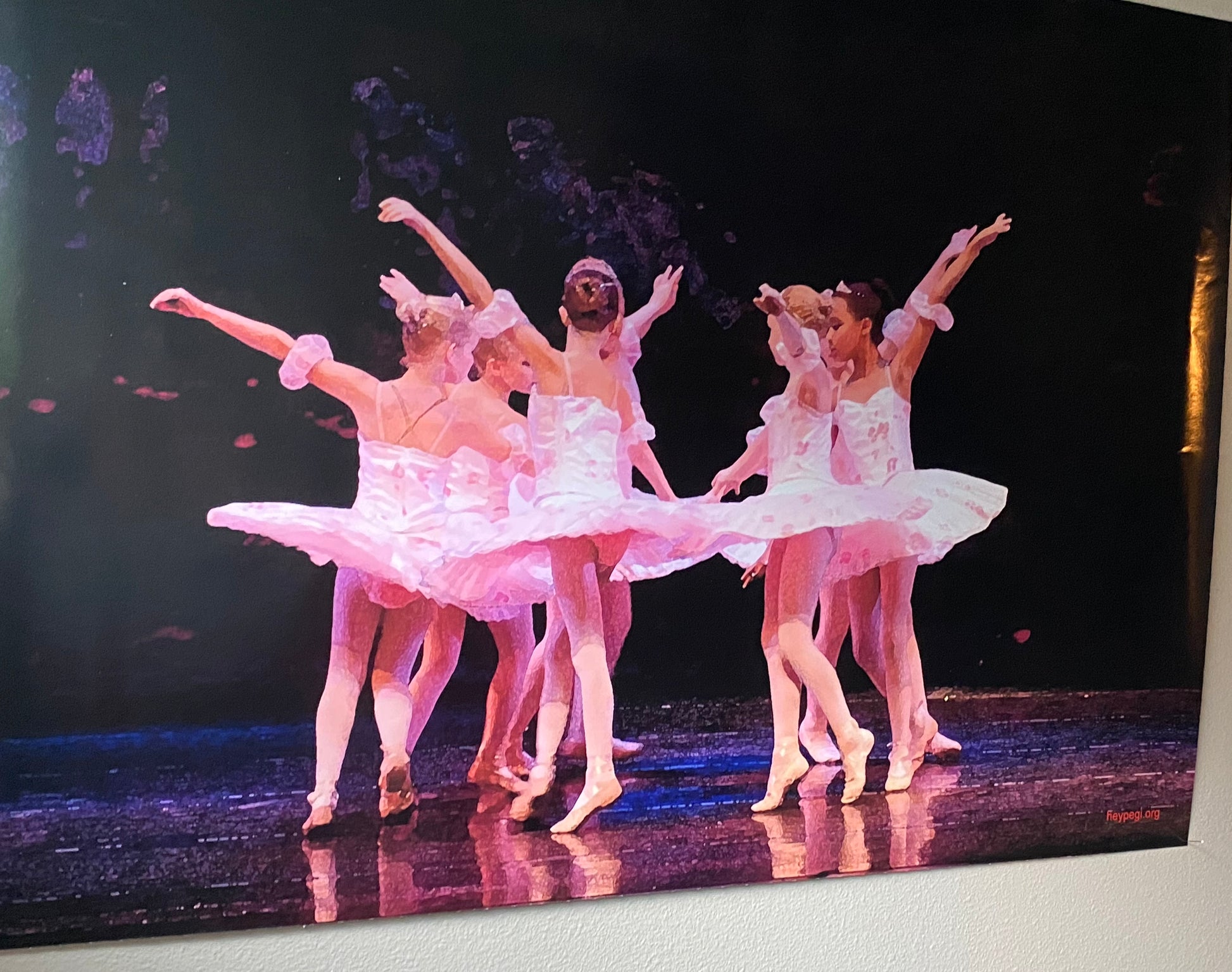 little girl ballet dancers in pink costumes performing on stage