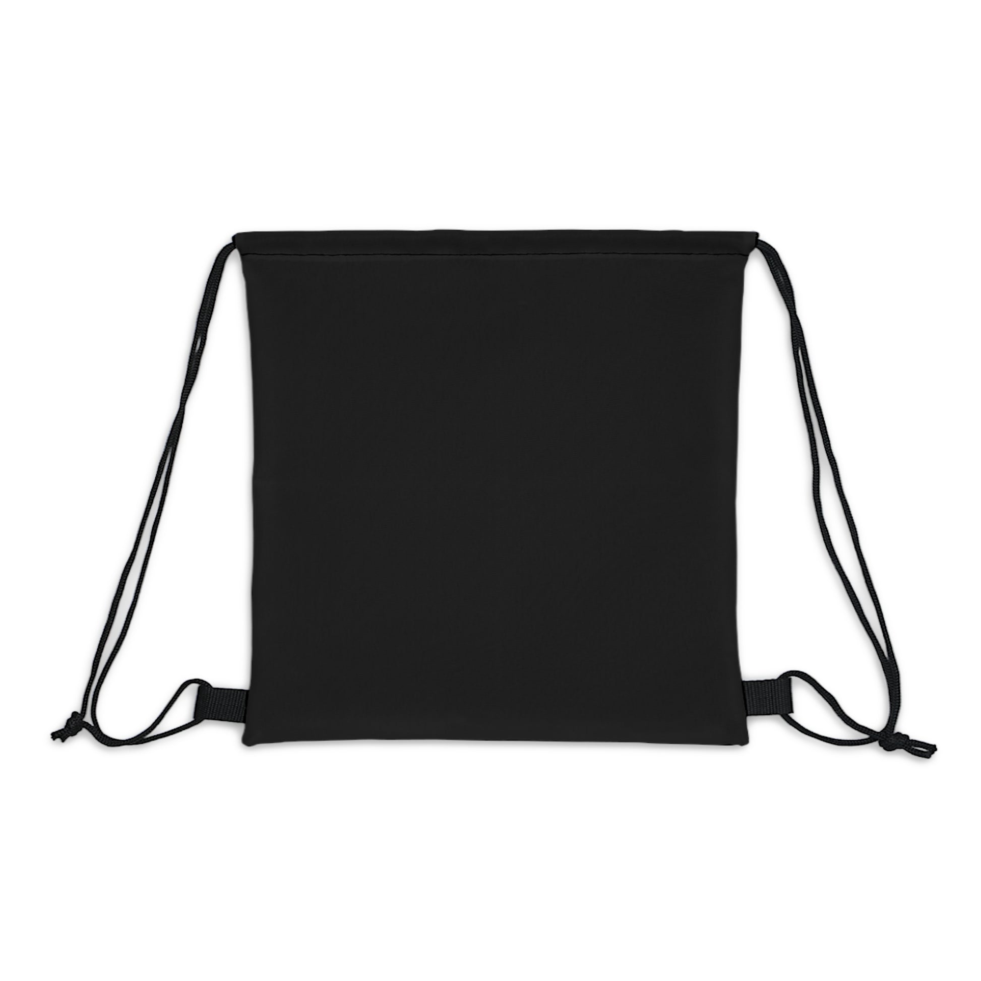 black drawstring bag on the backside in solid black bag