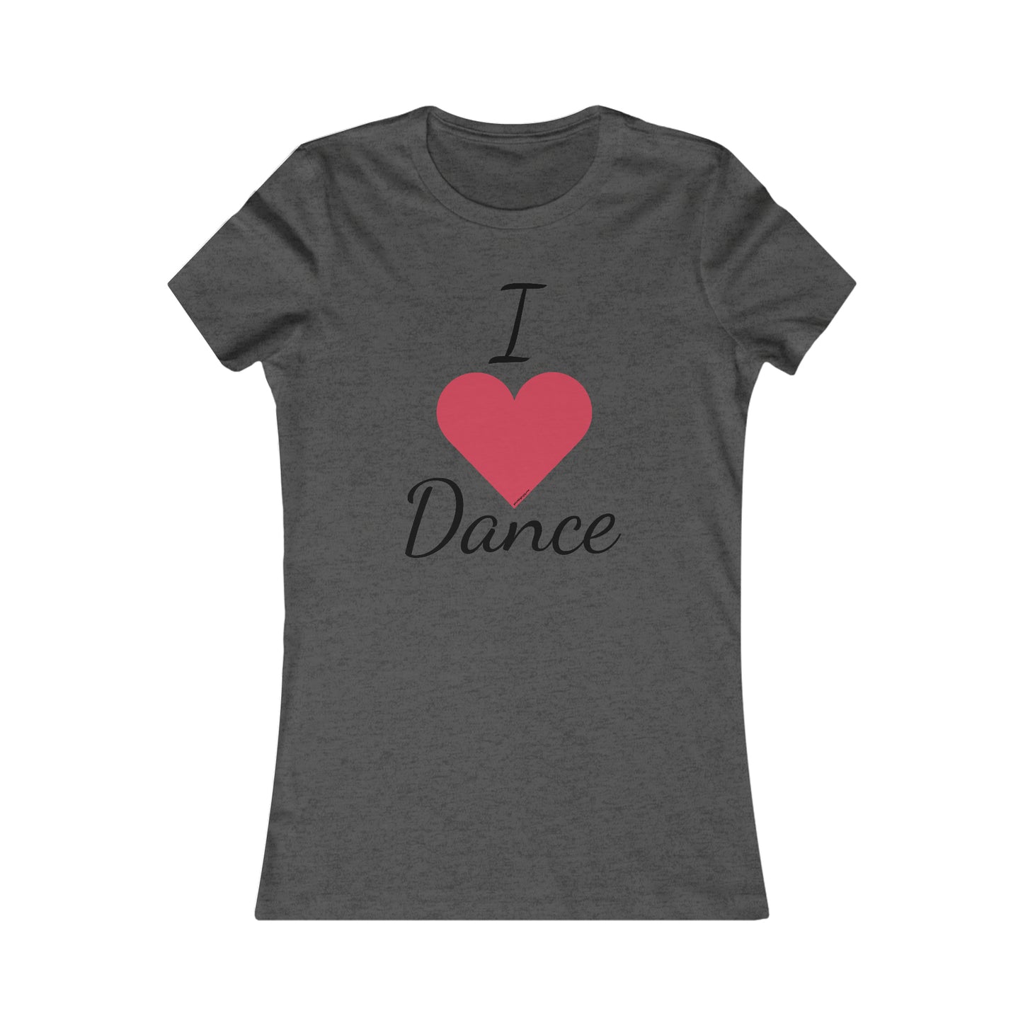 front side of charoal gray tee shirt that says "I heart Dance"