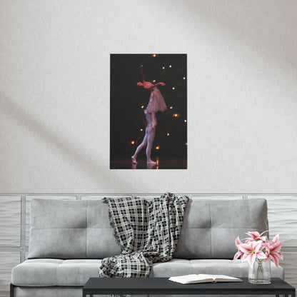 male dancer holding a female dancer in the air on a black background on a premium matte poster.