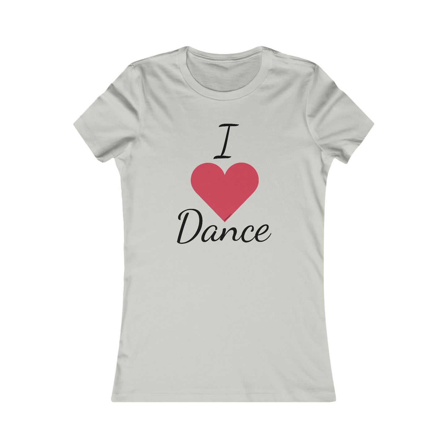 light gray tee shirt with "I heart Dance" written on the front